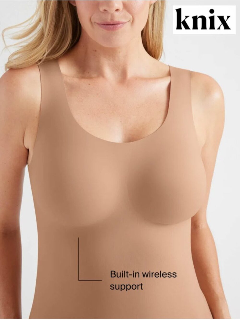 Knix LuxeLift Scoop Neck Shaping Tank Nude Built-In Bra L+
